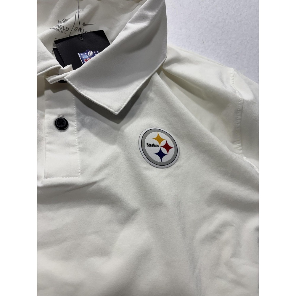 Pittsburgh Steelers Polo Shirt Mens Medium White NFL Football Nike Dri Fit - Picture 2 of 16